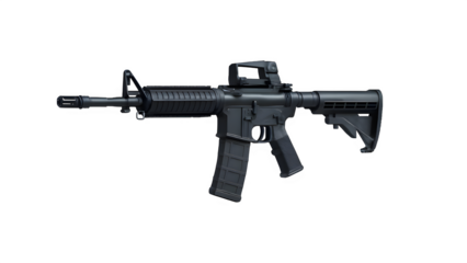 Futuristic Anti-Gravity M4 Rifle with HUD Overlay – Transparent PNG