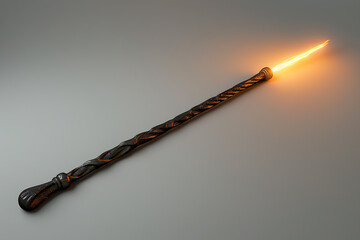 Naklejka premium 黒とオレンジの魔法の杖から発せられる光（ファンタジー小道具）