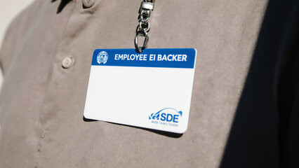 Employee ID badge close-up 