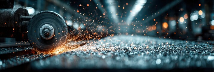 Sparks fly in a metal workshop while crafting precision components during a busy industrial shift