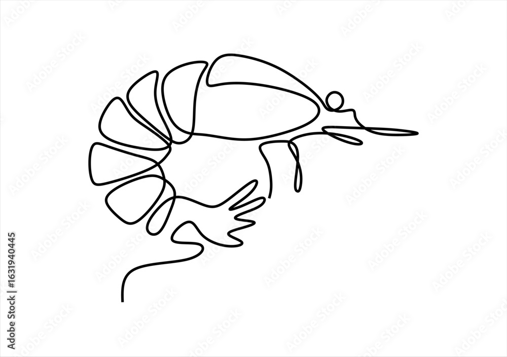 Poster shrimp continuous line. art. line icon-continuous line drawing. editable stroke.