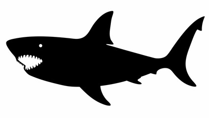 Silhouette of a shark with visible teeth and fins swimming in the ocean water predator illustration