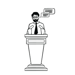 Public speaking at the podium line in flat style