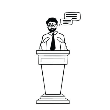 recommend clip art: Public speaking at the podium line in flat style