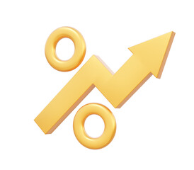 Gold percentage growth arrow icon symbol isolated on transparent background. startup grow investment financial profit economic. 3d render illustration