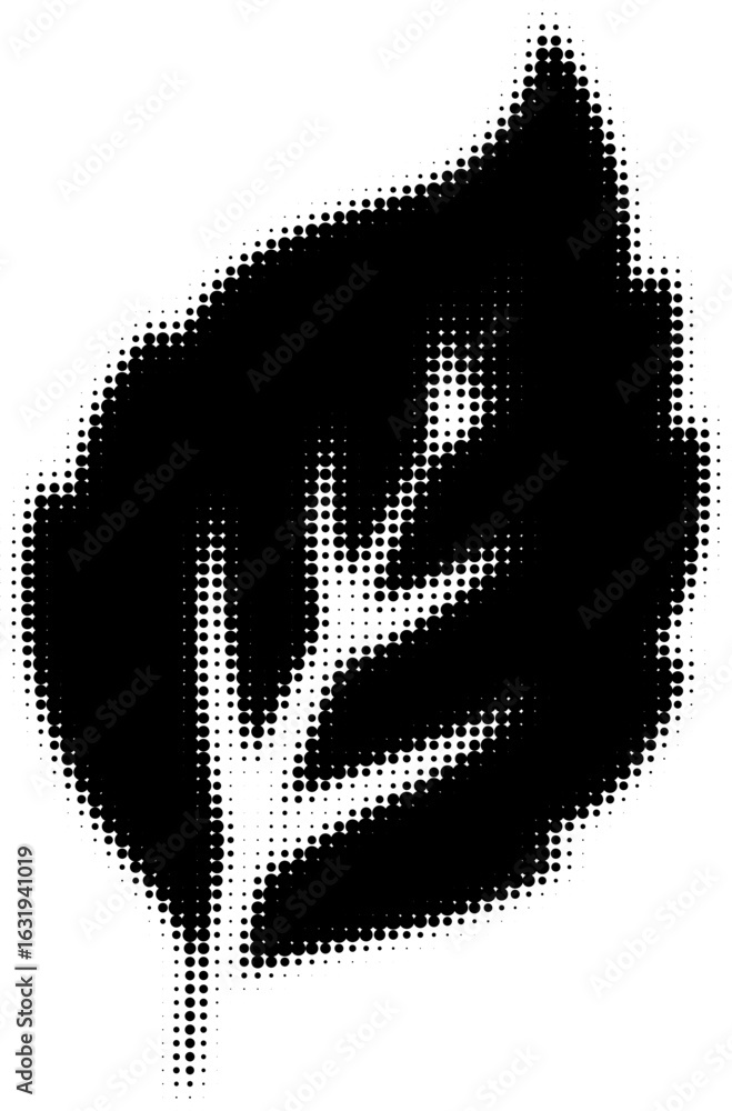 Poster abstract black and white leaf pattern with halftone effect