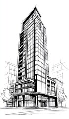 Architectural sketch of a modern high-rise building
