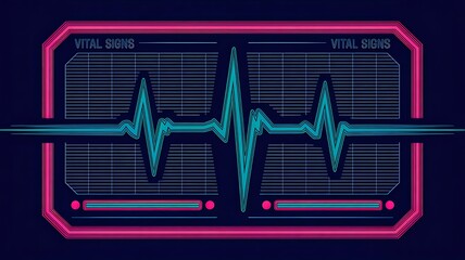 Futuristic digital heartbeat monitor screen with neon pulse line
