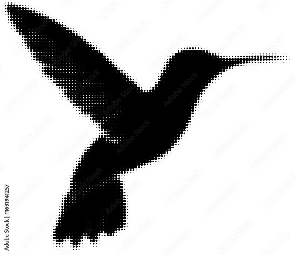 Poster silhouette of a hummingbird in a halftone pattern