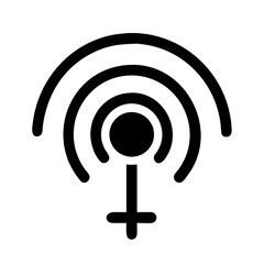 Black and white vector illustration of a wifi or internet signal transmitting at full strength

