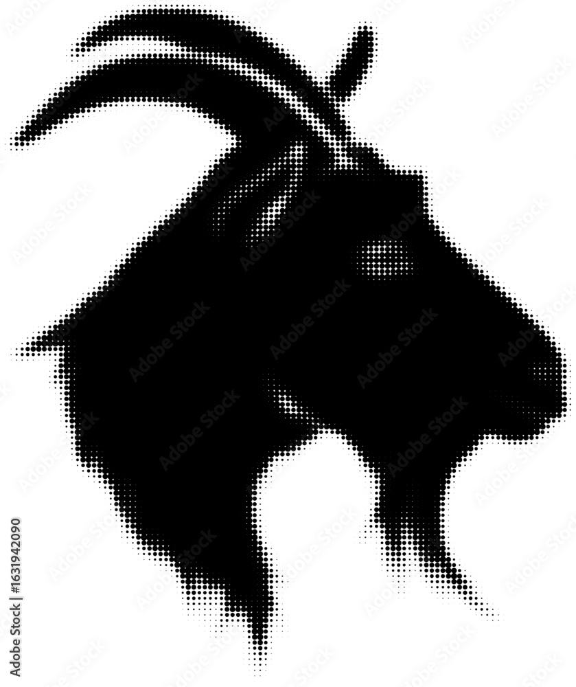 Aufkleber silhouette of a goat head in halftone pattern with abstract artistic style
