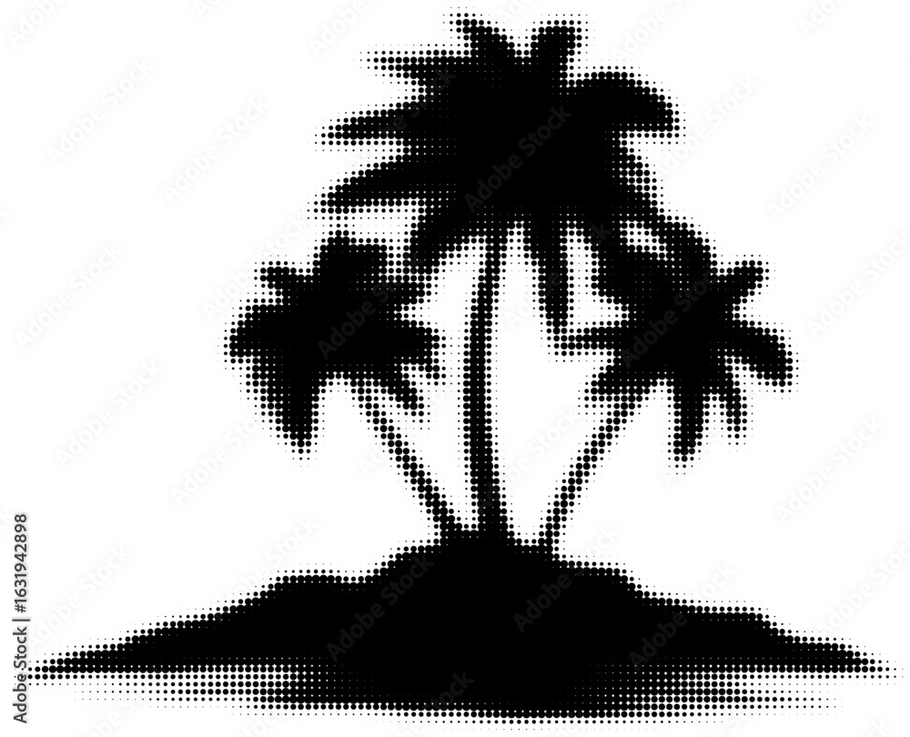 Aufkleber silhouette of palm trees on an island with halftone pattern design