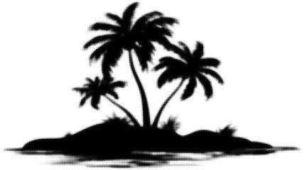 Silhouette of palm trees on a small island with calm water, vector illustration