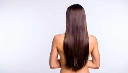 Obraz premium Portrait of a young woman standing back view isolated on white background, high-resolution image with casual pose, clean studio lighting, minimal shadows, perfect for lifestyle and fashion concepts