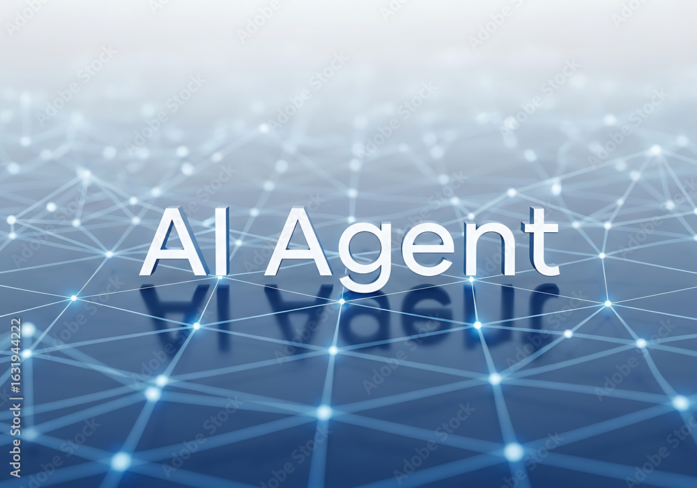 Poster futuristic ai agent concept depicted with neural network and connected dots illustration