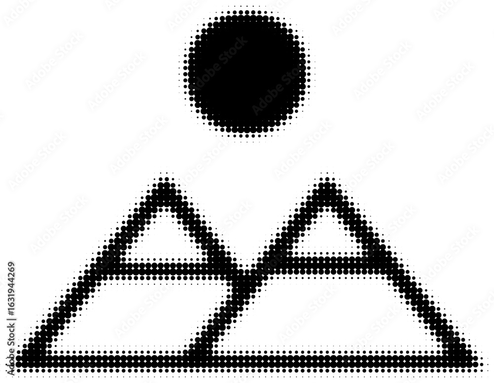 Aufkleber halftone pattern of pyramids and sun creating a surreal landscape