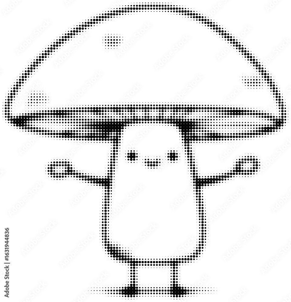Poster cute pixelated mushroom character with smiling face and open arms