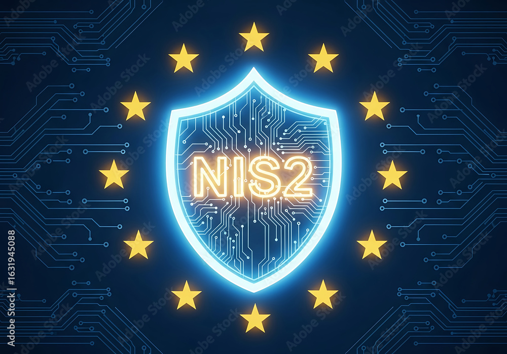 Aufkleber nis2 directive shield of security within a networked european union cyber security concept