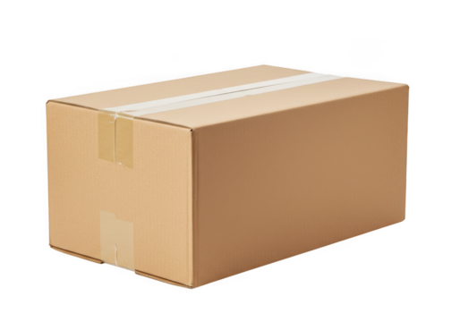 Cardboard box sealed package isolated on transparent background