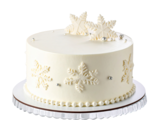 Elegant Christmas Cake with Snowflake Fondant Design and Silver Pearls, 34 Angle
