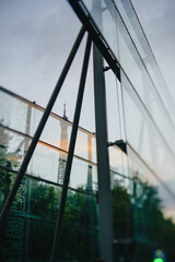 reflection in the window of the eiffel tower in paris france