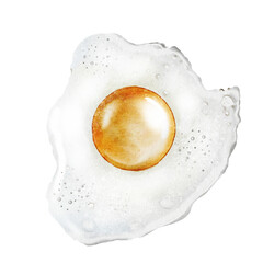 Fried eggs watercolor. Hand drawn breakfast on isolated white background. Food illustration. Ideal for restaurant menus and nutritionist blogs