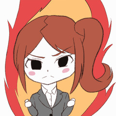 気合を入れるスーツを着た女性