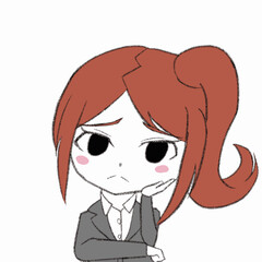 考え事をするスーツを着た女性