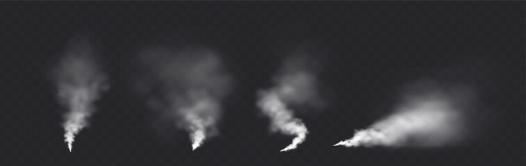 Smoke cloud set isolated in transparent background. White realistic steam