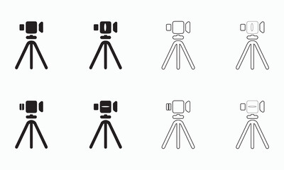 Vector Illustration Set of Cameras on Tripods in Black and White
