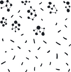 Simulation of a cluster of molecular chemical compounds with individual rods or microscopic debris below on the canvas.