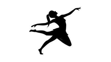 Silhouette of a woman in a dynamic pose with arms outstretched and legs extended in a leap dance move