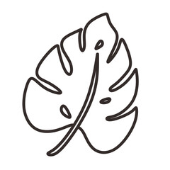 Simple Line Art Monstera Leaf Outline Drawing Tropical Plant Icon