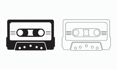 Fototapeta premium Retro Cassette Tape Icons in Black and White 
