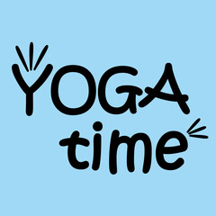 Whimsical Handdrawn Yoga Time Phrase Illustration on Light Blue Background