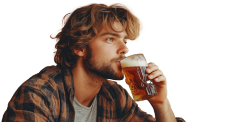 Man drinking beer, isolated background