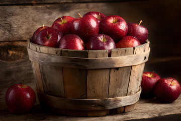 Rustic Wooden Barrel Filled with Red Apples