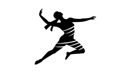 Silhouette of a woman leaping with ribbon accents in black and white artistic representation