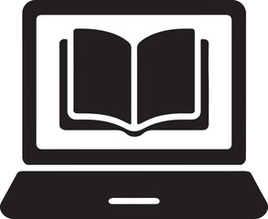Silhouette vector of laptop with book icon. Ideal for online learning, education, study, and digital knowledge designs.