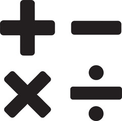 Silhouette vector of math symbols (+, -, ×, ÷) icon set. Perfect for education, math, calculation, and learning designs.