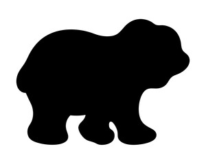 Black silhouette of a bear walking with heavy step against white background