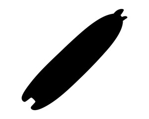 Stylized silhouette image of a surfboard, with its shape precisely outlined