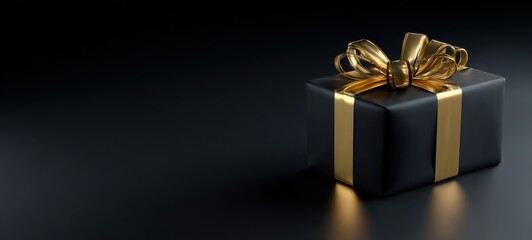 The elegant black gift box with a luxurious gold ribbon and bow.