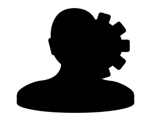 Black silhouette representing a person with a gear in their head
