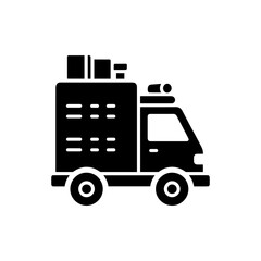 Obraz premium Simple Black Icon of a Delivery Truck with Cargo.