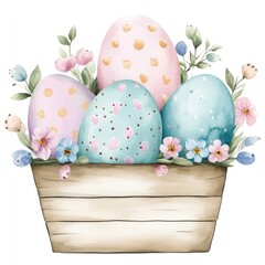 Delightful easter egg arrangement with pastel watercolor designs and floral accents for festive celebrations and decorative spring themes