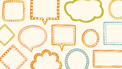 Hand-Drawn Speech Bubble and Frame Doodle Set with Colorful Outlined Shapes Including Circles, Squares, Clouds, and Rectangles for Notes, Scrapbooking, Journals, Text Boxes, and Graphic Design