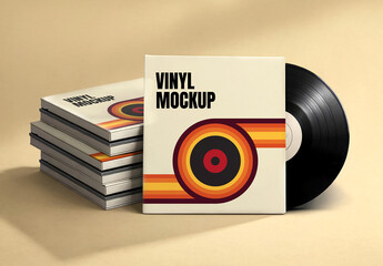 Realistic Vinyl Record Album Cover And Sleeve Presentation Mockup