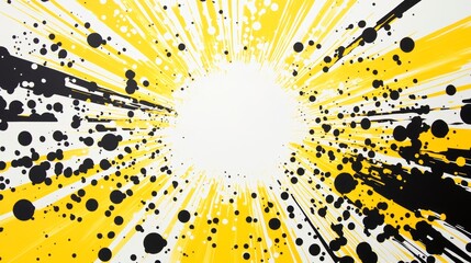 Abstract art with yellow and black radial lines and dots creating a burst effect.