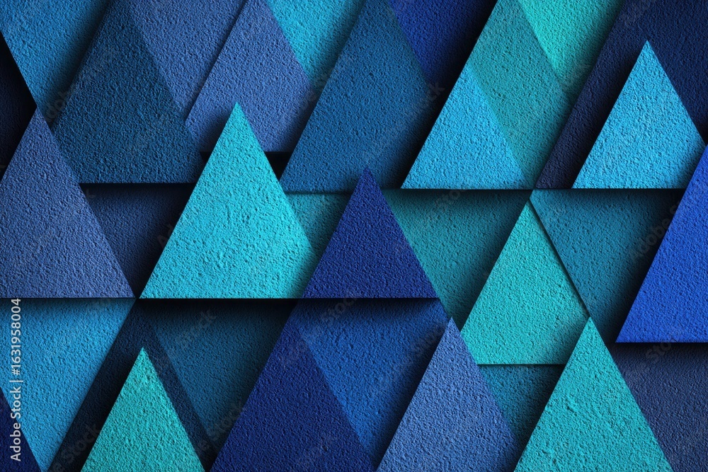 Poster modern blue triangle pattern background with textured surface and subtle shadows